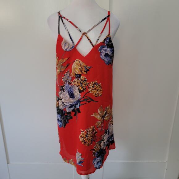 Umgee Size L Red Floral Sleeveless Shift Dress Lightweight Boho Summer Sundress - Picture 3 of 8